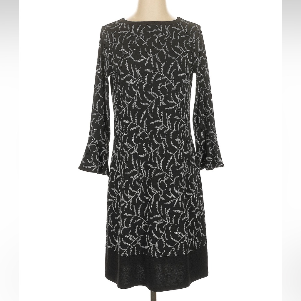 Michael Michael Kors Black Dress With White Leaf Motif